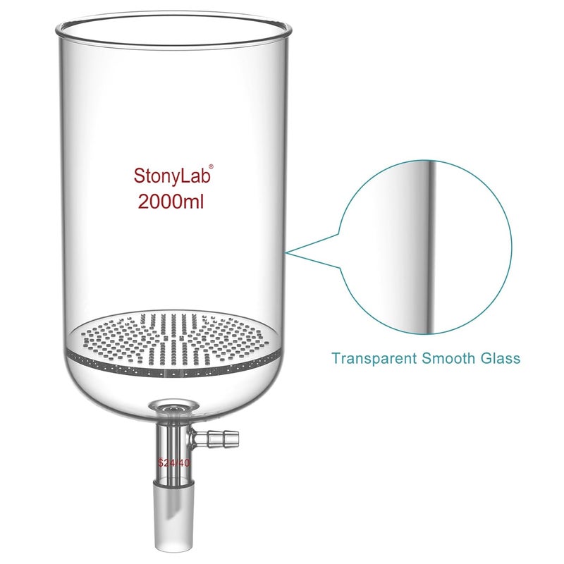 stonylab Glass Buchner Filtering Funnel, Borosilicate Glass Plate Filter Funnel with 10 mm Hose Connection and 24/40 Standard Joint for Filter Test, 2000 ml - Image 3